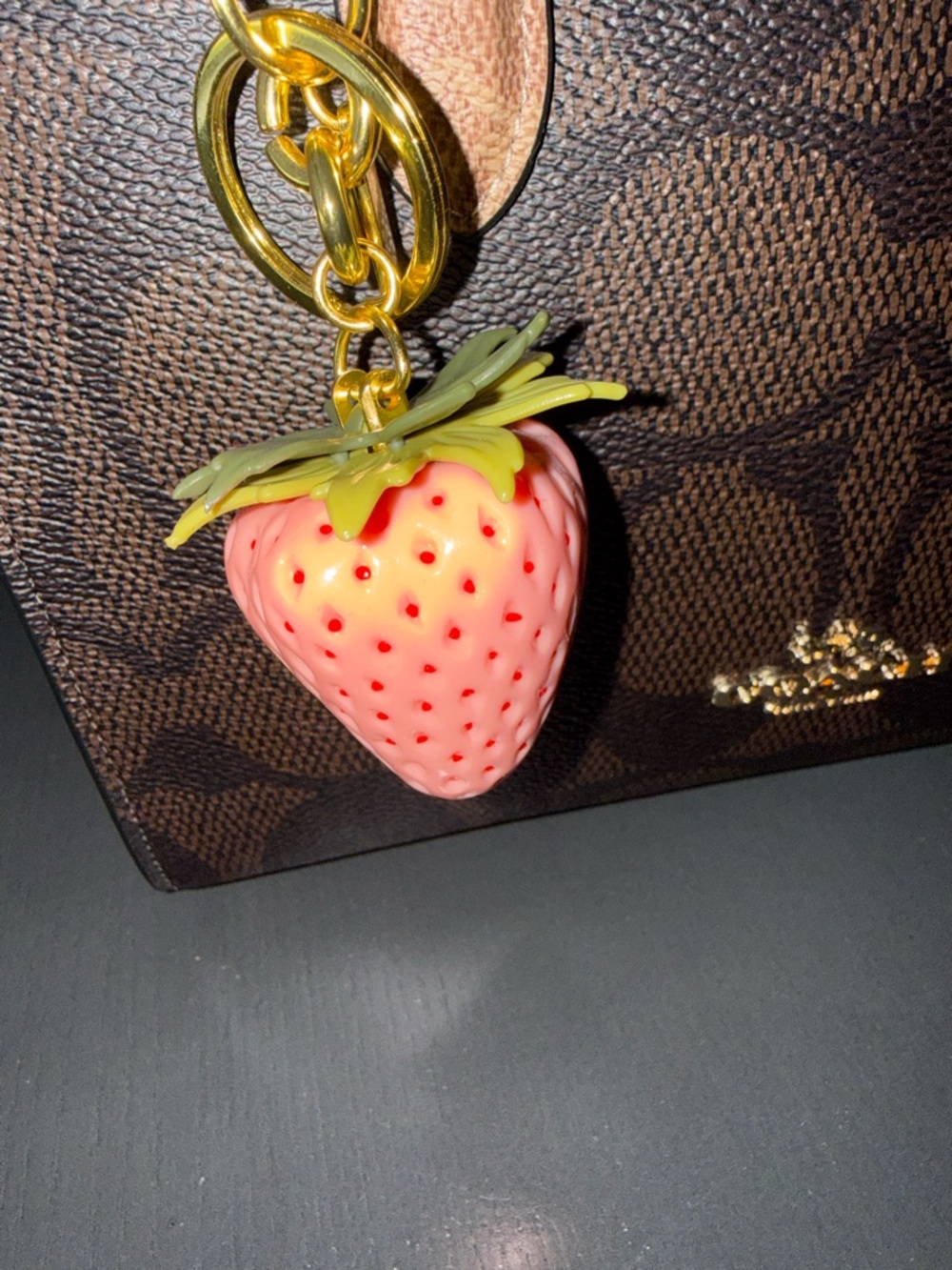 Strawberry Charm Key & Bag Pendant in Pink with Gold Hardware - Picture 4 of 4